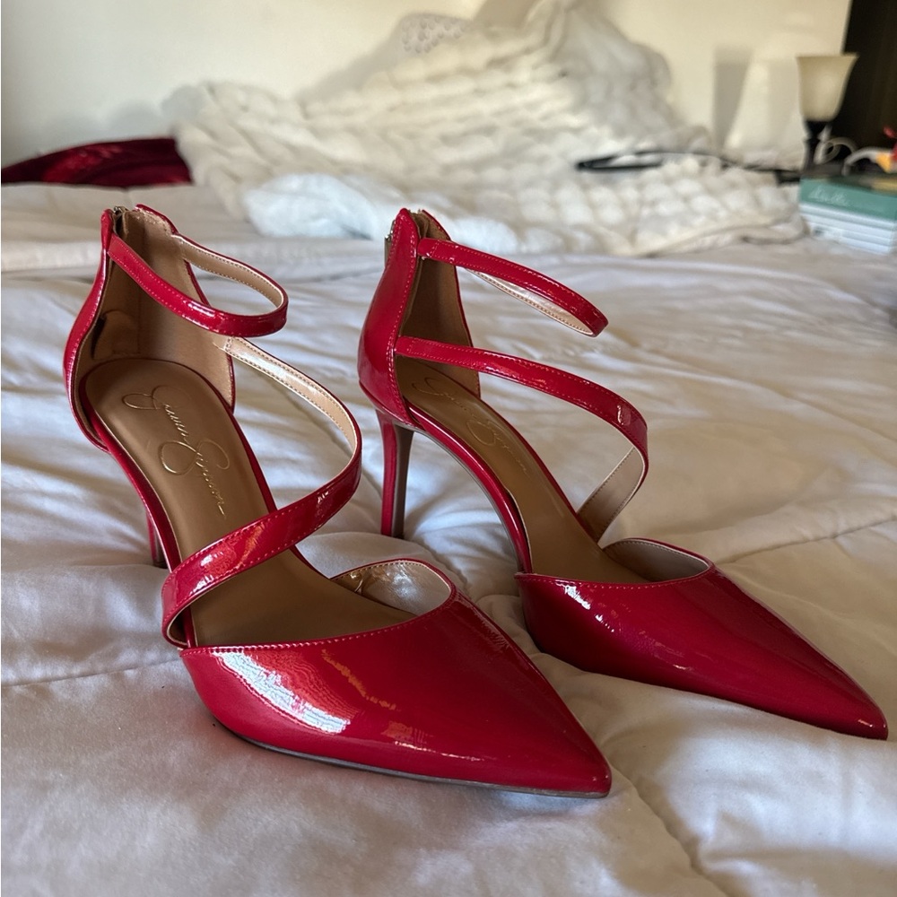 Jessica Simpson Glossy Red Strappy Heels